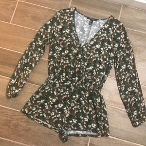 Green floral romper